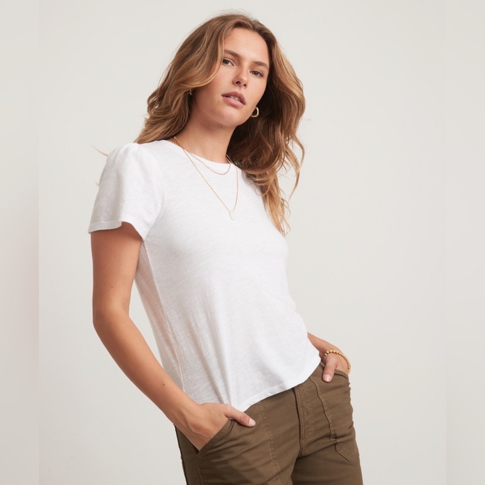 Marine Layer Lula Puff Sleeve Top - Optic White